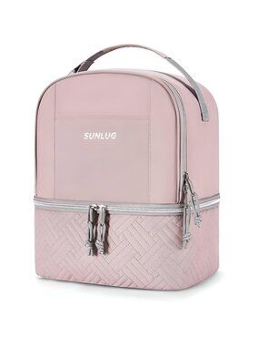 Large Lunch Bag 13.5L Double Deck Lunch Box Insulated Cooler Bag for Women, Pink